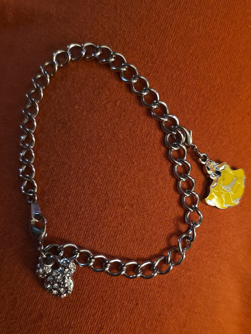 Disney Silver Chain Charm Bracelet with Snow White And Mickey Charms.